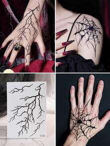 zillor 6 Hojas de Tatuajes Temporales de Venas de Sangre Negra de Halloween, Pegatinas Realistas de Vasos Negros, Grietas, Telaraña, Espinas para Cara y Body, Decoración de Maquillaje de Halloween para Mascarada, Broma, Cosplay, Discoteca, Festival de Música, Fiesta de Disfraces, Decoración de Recuerdos de Fiesta de Halloween - Negro - Ver 8