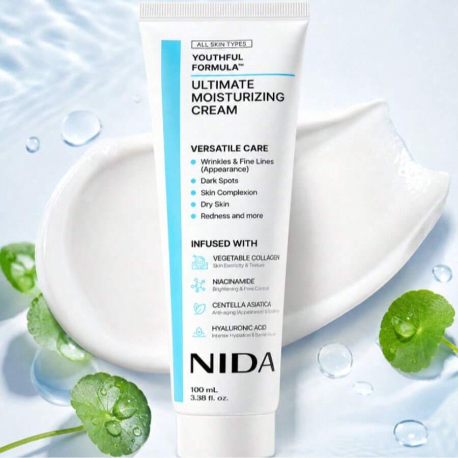NIDA Crema Facial Hidratante 100 ml con Centella Asiática, Niacinamida, Ácido Hialurónico y Colágeno Vegetal | Hidratación Intensa, Textura Ligera, Rápida Absorción, Piel Suave y Luminosa | Cuidado Diario para Todo Tipo de Piel, Fin de Verano y Otoño - 1 - Ver 1