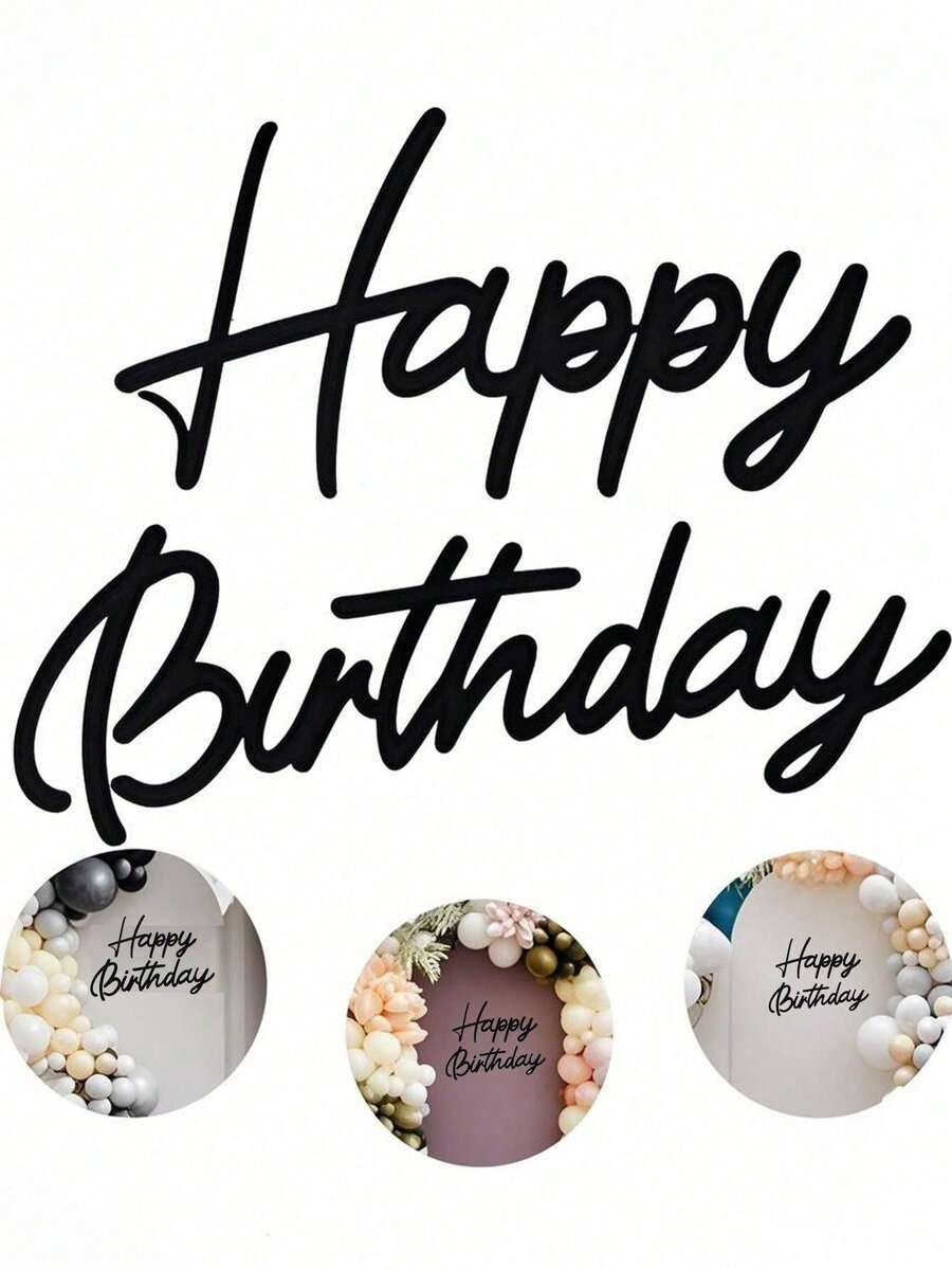 Biển trang trí chữ gỗ đặc sơn mài đen họa tiết chữ viết tay Happy Birthday phong cách thời trang hiện đại, đúc nguyên khối nhẹ, kết cấu ổn định, phù hợp trang trí phông nền tường chụp ảnh và cổng bóng bay tiệc sinh nhật - A - Xem 1
