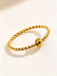5pcs Fashionable Personalized Twisted Bead Design Stainless Steel Rings, Suitable For Women's Daily Wear Or Party - Gold - View 3