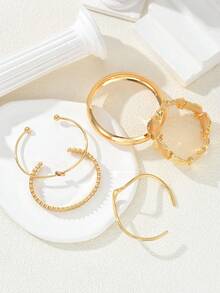 1/6pcs Fashion Minimalist Exaggerated Old Money Style Water Drop Round Disc Wide Cuff Bracelet Set For Women, Suitable For Vacation, Date, Party, Ball, Banquet, Holiday, Birthday Gift, Daily Wear - Yellow Gold - View 6