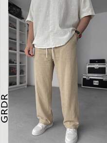 GRDR 杏色彈性腰抽繩休閒長褲 男士夏季輕量透氣寬鬆垂墜慵懶寬腿長褲 - 摩卡棕 - 查看 4