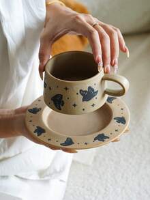 Bird & Floral Ceramic Coffee Cup And Saucer, Exquisite Ceramic Coffee Cup And Saucer, Can Be Used As Coffee Cup, Milk Cup, Breakfast Cup, Latte Cup, Suitable For Home Kitchen Restaurant Office, Large Capacity Comfortable Handle, Multi-Functional Mug, Personalized Holiday Gift - Multicolor - View 6