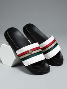1 Pair Multi-Color Casual Slide Sandals, Soft Sole, Elastic, Slip-On, Suitable For Daily Wear, Couple Style - White - View 7