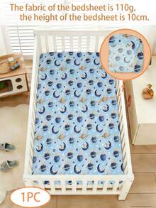 1PC Baby Fitted Crib Sheet, Space Planet Moon Star Rabbit Print Crib Mattress Cover,Cartoon Universe Nursery Bedding For Newborn - Multicolor - View 1