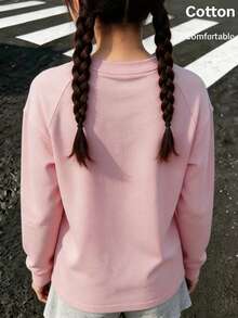 Autumn Girls Long Sleeve Tee With Colorful Sequin Letter Print "J'AIME PAS LES GENS" Y2K - Baby Pink - View 5