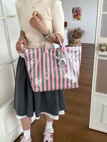 時尚托特包 大容量女款手提包 休閒百搭高品質日常通勤包 女孩時尚購物包 - 彩色 - 查看 4