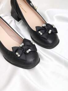 2pcs Detachable Shoe Decoration High Heel Shoe Flower Buckle Bow Shape DIY Shoe Accessories Fashion Elegant Graceful Shoe Clips Suitable For High Heels Shoes Women's Shoes Decoration Office Business High Heels Dating Party Shoe Decoration - Black - View 6