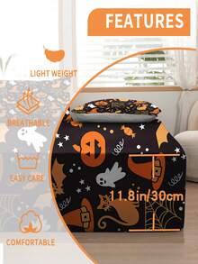 2/3PCS Black Halloween Cartoon Fitted Sheet Set Pumpkin Bat Print Fitted Sheet Set Soft Breathable Bedding For All Seasons Twin/Full/Queen 100% Polyester Machine Washable - Multicolor - View 5
