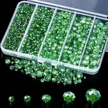 QIAO Green Flat Bead Set, Beading Set, Includes 5 Sizes: 3mm, 4mm, 6mm, 8mm, And 10mm. Suitable For Making Jewelry, Succulent-Themed Jewelry, And Crafts. - 5-compartment Grass Green AB Set 1250PCS - View 2