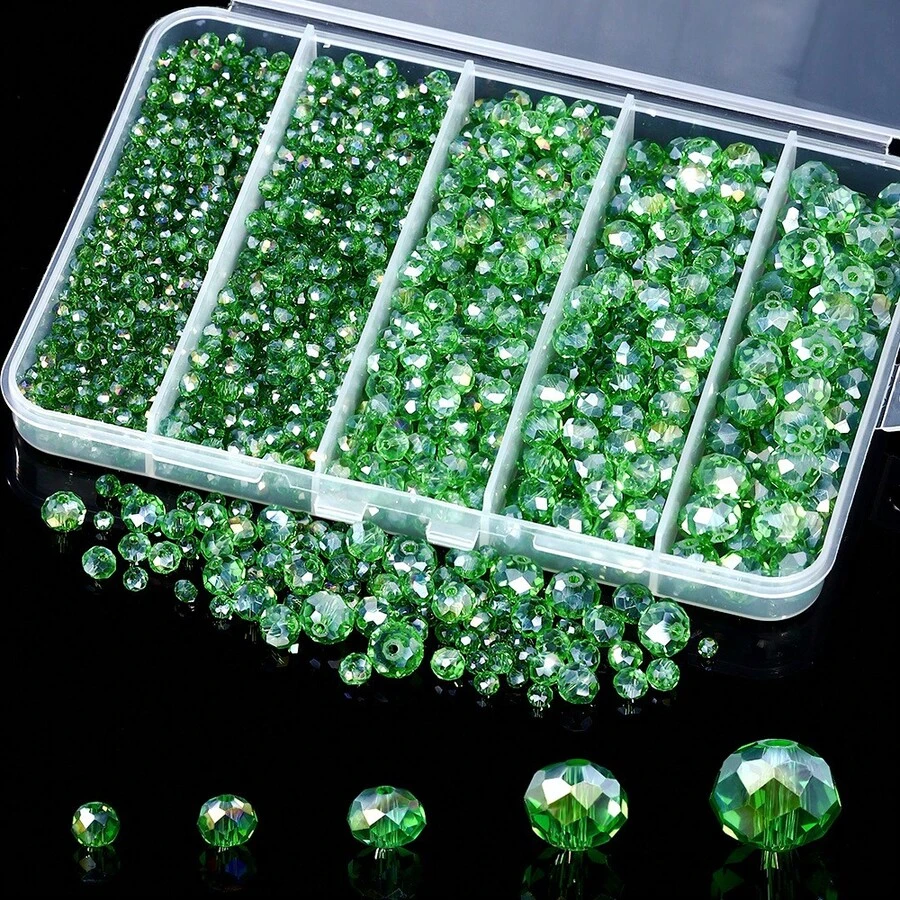 QIAO Green Flat Bead Set, Beading Set, Includes 5 Sizes: 3mm, 4mm, 6mm, 8mm, And 10mm. Suitable For Making Jewelry, Succulent-Themed Jewelry, And Crafts.
