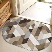 1pc Oval Flannel Doormat, Comfortable Soft Absorbent Non-Slip Machine Washable With Anti-Slip Backing, Geometric 3D Pattern, Suitable For Entrance, Living Room, Bedroom, Kitchen, Bathroom, Patio, Laundry Room, Hallway, Multi-Functional Home Floor Mat - Multicolor - View 4