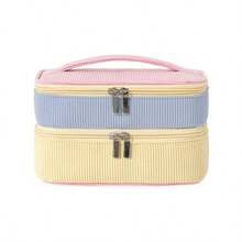 Fashion Colorblock Valentine's Day Corduroy Double Layer Makeup Bag, Portable And Lightweight, Suitable For Travel And Home, Gift Style - Multicolor - View 14