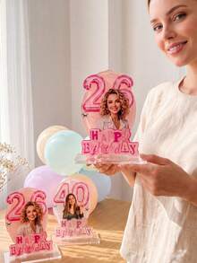 Custom Personalized 3D Acrylic Birthday Display Stand, Personalized Photo And Age Number Standee, Christmas, Single Party, Home Decor, Party Decoration, Happy Birthday Custom Desktop Decor, Birthday Party Gift Personalized Photo Acrylic Standee - Multicolor - View 7