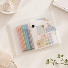 5/10 Pcs Assorted Color Clear Document Pouches With Snap Closure, A4-A7 Waterproof PP File Envelopes, Plastic Paper Storage Bags For Office School Organization - Sets - View 3