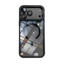 Simplified Magnetic Metal Frame Lens Protective Film/Bracket Three In One Phone Case Suitable For 16 16pro 16proMax 15 15Pro 15ProMax 14 14Pro 14ProMax 13 13Pro 13ProMax 17 17Pro 17ProMax 11 Acrylic Anti Drop Hard Shell Protective Case For The Back Cover - Black - View 3