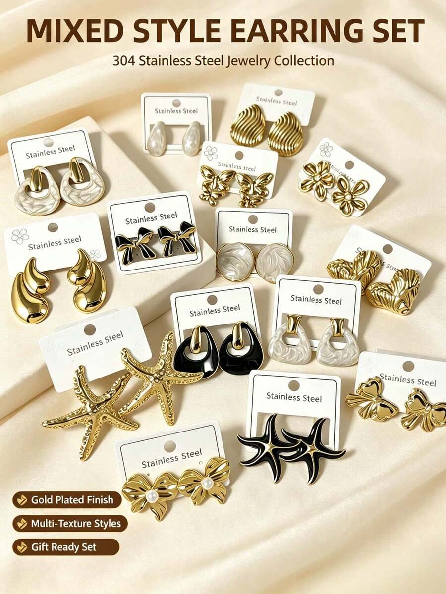 Random 1/10 Pairs Fashion Minimalist Elegant Vintage Heart Flower Faux Pearl Hoop Earrings Set For Women, Suitable For Vacation, Dating, Party, Ball, Banquet, Festival - Elegant Suit - View 1