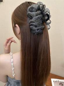 1件裝女款水鑽網紗蝴蝶結髮夾，優雅時尚抓夾，適合日常使用（髮抓 13cm-15cm） - 彩色 - 查看 3