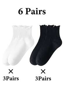 1 Pair/3 Pairs/6 Pairs Thin Cuffed Ankle Socks, Cute Fresh Ruffle Edge Socks For Women, Spring & Autumn - Multicolor - View 20