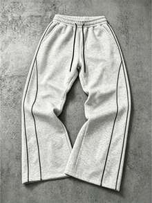Relaxed Fit All-Day Men's Wide Leg Sweatpants With Side Contrast Stripe Design, Adjustable Drawstring Waist, Large Pockets, Light Exercise Sports - Light Grey - View 11