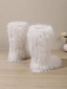 Children's Fashion Comfortable Mid-Calf Boots, Warm Cute Fuzzy Snow Boots, Suitable For Outdoor Activities - White - View 7
