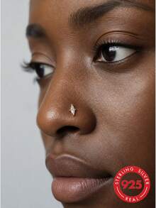 lunastudio 1pc 925 Sterling Silver Rhombus Zirconia Nose Stud For Women Daily Wear - Gold - View 3