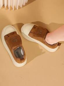 Solid Color Thick Sole Slip-On Shoes, Fashionable Suede Design, Comfortable Casual Daily Wear - Camel - View 5