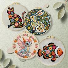 1PC 20*20cm/7.9*7.9in,Flowers And Animals Embroidery Kit, DIY Handmade Embroidery Set For Adult Beginners, Home Gift, Women's Sewing Gift, Including User Manual, Printed Pattern Fabric, Embroidery Frame, Needle And Thread. - Flowers and Animal - View 12
