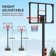 Height‑Adjustable Portable Basketball Hoop Stand, 178‑208cm Free‑Standing Basketball Net System, Mobile Basketball Goal For Outdoor Garden Backyard Driveway - Red - View 2