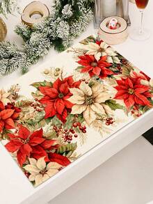 1pc Christmas Pattern Printed Table Runner, 4pcs Christmas Pattern Printed Placemats, Suitable For Holiday, Party, Birthday, Dinner, Kitchen Dining Table Decoration, All Season Room Decor, Home Textile Decoration Table Runner - Multicolor - View 7