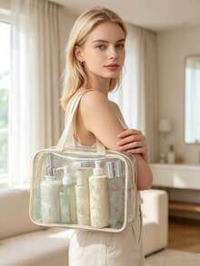 Multifunctional Toiletry Bag, Transparent PVC Makeup Bag, Portable Large Capacity Travel Transparent Makeup Bag, Zippered Makeup Box, Makeup Beauty Storage Bag, Handheld Toiletry Bag, Beach Bag, Makeup Brush Storage Bag, Towel Storage Bag, Beach Accessories, Home Decor Essential, Bohemian Style, Suitable For Holiday Beach Use, Bathroom Storage, Bedroom Storage - Ocean World - View 2