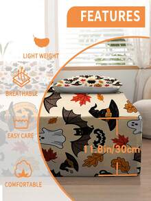 2/3PCS Halloween Cartoon Fitted Sheet Set Pumpkin Bat Print Fitted Sheet Set Soft Breathable Bedding For All Seasons Twin/Full/Queen 100% Polyester Machine Washable - Multicolor - View 5