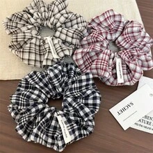 Autumn/Winter New Vintage Preppy Style Linen-Feel Plaid Scrunchie Hair Tie For Women, Versatile For Outings And Shopping, Suitable For Bun And Ponytail - Multicolor - View 4