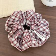 Autumn/Winter New Vintage Preppy Style Linen-Feel Plaid Scrunchie Hair Tie For Women, Versatile For Outings And Shopping, Suitable For Bun And Ponytail - Multicolor - View 14