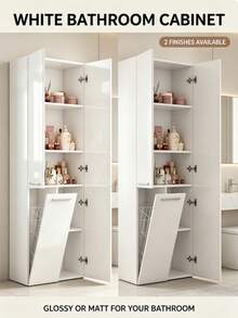Freestanding Bathroom Cabinet, Large‑Capacity Storage Cupboard, Particle‑Board Multi‑Door Cabinet With Shelves & Built‑In Laundry Hamper, Upright Home Organizer, Practical Furniture For Rental Houses, Small Apartments And Dormitories - Multicolor - View 6