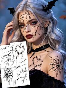 zillor 6 Hojas de Tatuajes Temporales de Venas de Sangre Negra de Halloween, Pegatinas Realistas de Vasos Negros, Grietas, Telaraña, Espinas para Cara y Body, Decoración de Maquillaje de Halloween para Mascarada, Broma, Cosplay, Discoteca, Festival de Música, Fiesta de Disfraces, Decoración de Recuerdos de Fiesta de Halloween - Negro - Ver 4