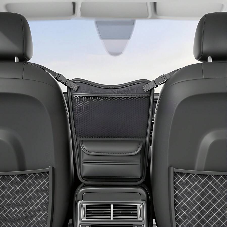 Car Seat Gap Organizer – Multi-Pocket Mesh & Leather Storage Bag For Front Seats, Tissue Holder & Phone Pocket, Universal Fit For SUVs & Sedans
