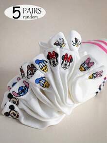 Disney 女款刺繡「耳朵」船襪 1/5/10雙組，春夏秋薄款白色運動短襪，柔軟透氣不勒腳，百搭低筒踝襪，隨機配色 - 彩色 - 查看 8
