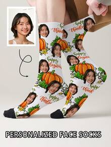 1 Pair Customizable Men's Mid-Calf Socks With Face Pattern, Can Print Any Face On Socks, Personalized Photo Socks, Fun Customized Image Mid-Calf Socks, Suitable For Valentine's Day, Birthday, Gift-Giving, Thanksgiving And Other Occasions, Personalized Customization - Multicolor - View 7