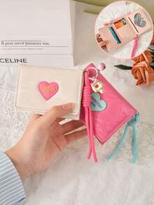 Dopamine Lanyard Wallet Korean INS Heart Candy Wallet Girls Minimalist Short Wallet Wholesale Tri-Fold Student Coin Purse And Card Holder, Suitable For Cash, Credit Cards, Ultra-Thin Compact Dopamine Coin Storage Bag, Portable Design Suitable For Travel And Daily Use, Christmas Gift - Multicolor - View 3