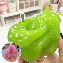 1pc Randomly Shipped Soft Squeeze Toy, Super Soft Dumpling Texture Apple Ice Cream Handmade Squeeze Ball, Pink And Green Transparent Glitter Shapeable TPR Stress Relief Squeeze Toy With Crisp Sound - Multicolor - View 3