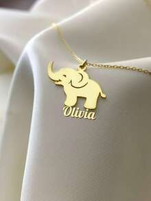 1pc Customized Elephant Name Necklace - Steel Cute Animal Pendant Jewelry, Durable Daily Wear Women's Necklace, Customizable Jewelry, Personalized Name Necklace, Mother's Day Gift, Animal Element Jewelry, Personalized Gift, Christmas, Halloween Gift - Multicolor 5 - View 2