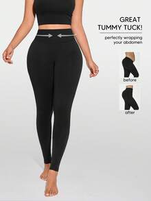 Women's Solid Color High Waist Fashionable Fitness Shaping Leggings - Black - View 2