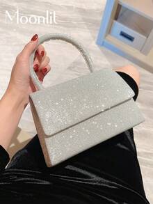 Mondlicht EveBag Glamourös, Elegant, Exquisit, Ruhige Luxus-Pailletten, Luxus, Glänzend, Tragbare Glitzerklappe, Quadratische Tasche Mini Silber für Party, Abschlussball, Abendtasche, Dinner Tasche für Party Girl, Frau, Braut Perfekt für Party, Hochzeit, Abschlussball, Dinner/Bankett - Silber - Übersicht 1
