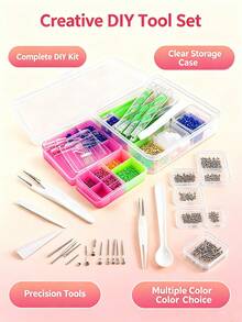 Diamond Painting Tool And Accessory Set, Includes Portable Storage Box, Ergonomic Diamond Pen, Square Wax Blocks And Bead Sorting Tray, Adult Beginner Craft Kit, Available In Pink, Blue, Green - Sets - View 9