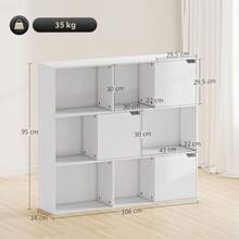 Regał na książki 9-sześcianów z 3 drzwiami i 6 otwartymi przegródkami, 106 x 24 x 95 cm, biały - A - Zobacz 5