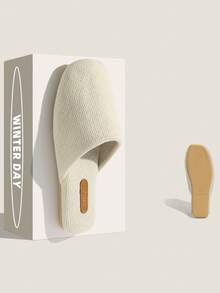 Japanese Style Autumn/Winter Home Bedroom Indoor Closed-Toe Slippers, Minimalist Solid Color Striped Pattern Shoes Design Women's Slippers - Beige - View 8