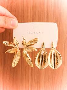 4-6-16PCS Gold Fashion Luxury Elegant Floral & Geometric Multi-Element Women's Stud Earrings Set, Suitable For Fashion Party, Travel Vacation, Attending Evening Banquet, Gift Giving, Wedding, And More Occasions (Lightweight CCB Material, Non-Fading) - Multicolor - View 4