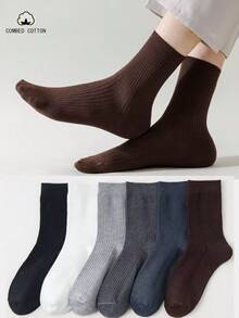 6 đôi tất nữ cổ trung bình phong cách vintage sọc dọc, may hai kim, màu nâu đỏ trơn, dáng slouch - Nhiều màu - Xem 7