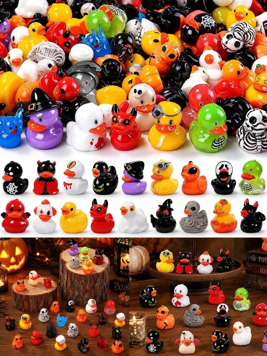 Multiple Styles Halloween Mini Rubber Duck Figurines, Quirky Design Desktop Decor, Festive Atmosphere Decorative Ornaments - Multicolor - View 1